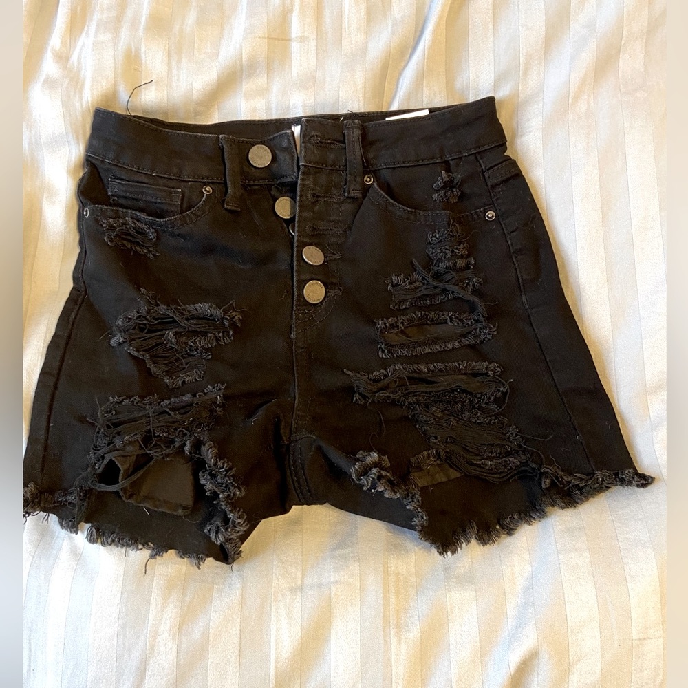 Black ripped high waisted jean shorts